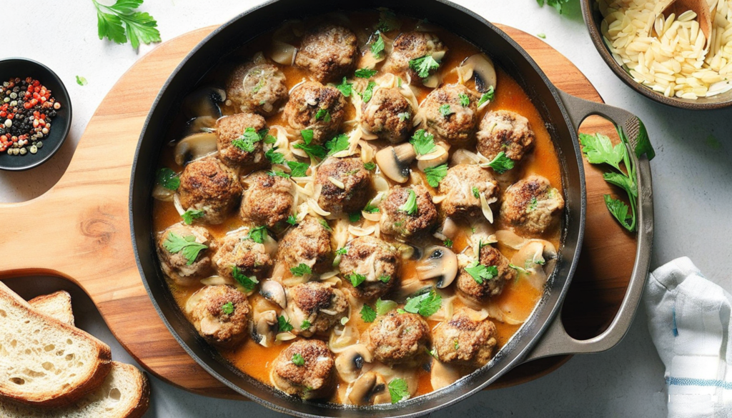 Receta de Albóndigas Con Guiso de Puerros y Champiñones