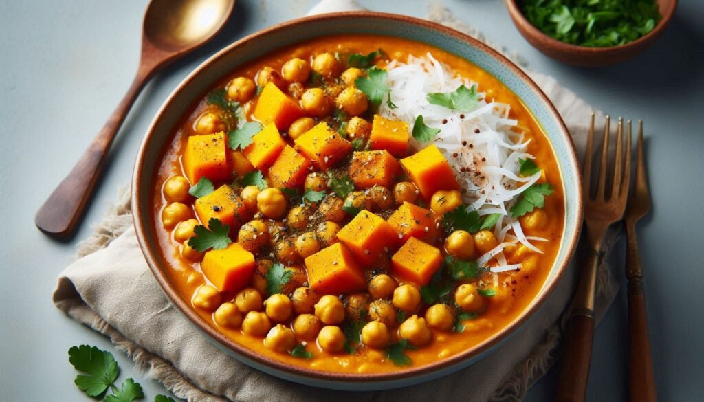 Receta de Curry de Calabaza, Garbanzos y Coco