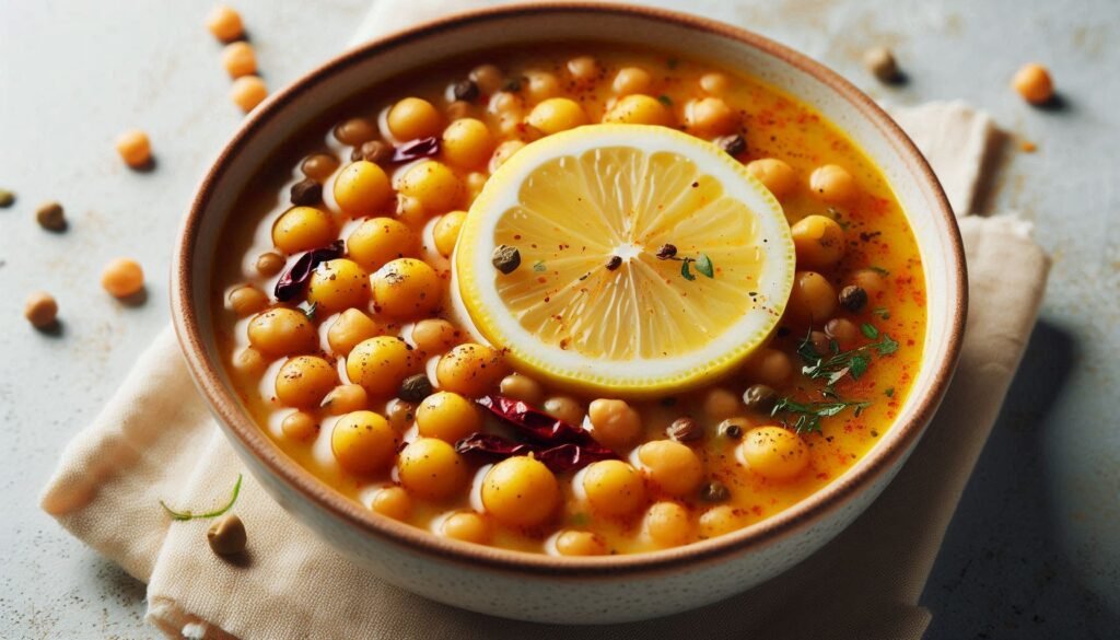 Rezept für zitronig gewürzte Linsen-Kichererbsen-Suppe