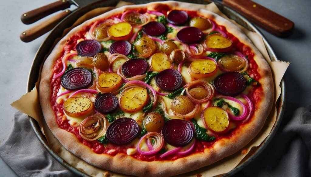 Potato, Beetroot & Caramelised Onion Spelt Pizza Recipe