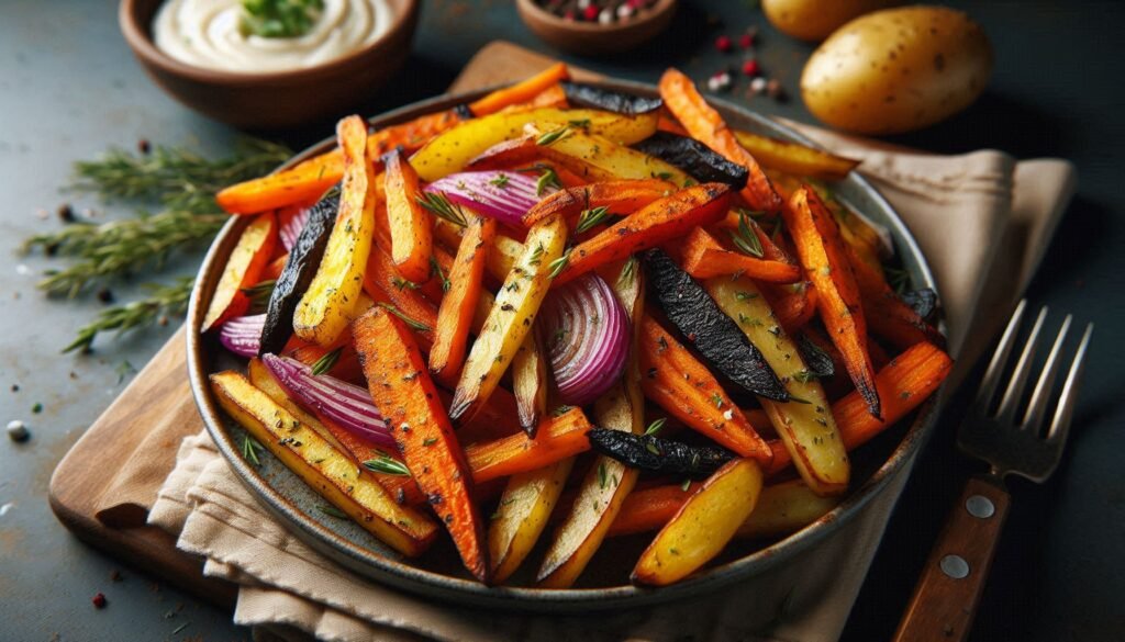 Recette de Frites de légumes Racines Rôtis à l'ail