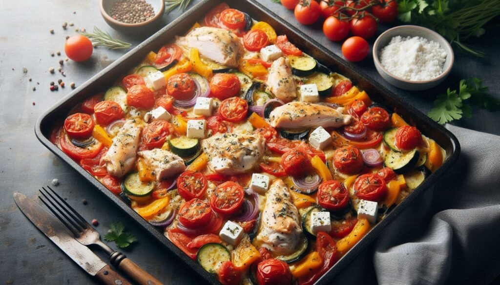 Recette de Ratatouille de Poulet et de feta Traybake