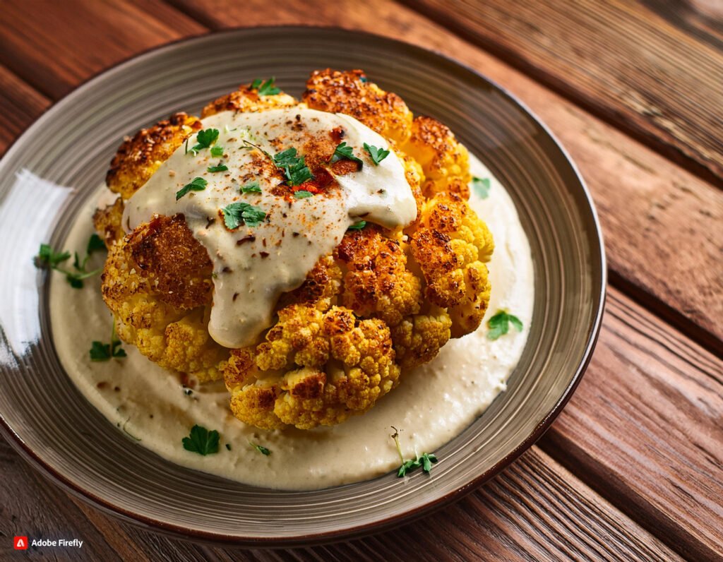 Recette de Chou-fleur Rôti à la Harissa Avec Des Herbes et Du Yaourt Au Tahini