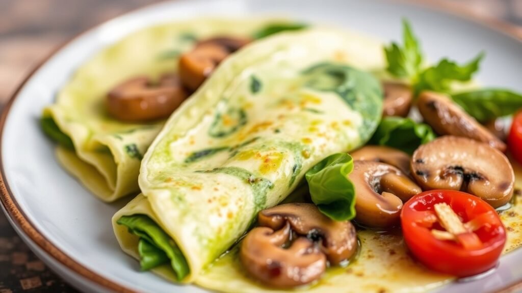 Spinach Crêpes with Mushrooms Recipe